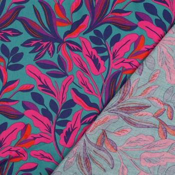 Preview: Baumwollsatin Petrol Lush Leaves von Nerida Hansen